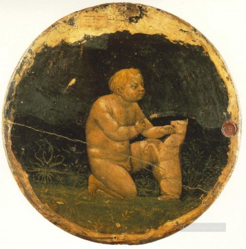  mi Arte - Putto y un perro pequeño en la parte trasera del Tondo berlinés Christian Quattrocento Renaissance Masaccio